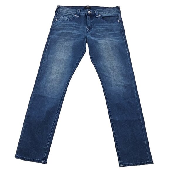 True Religion Geno Jeans Men's 36x32 Medium Blue Wash Relaxed Slim NWOT - Picture 1 of 16